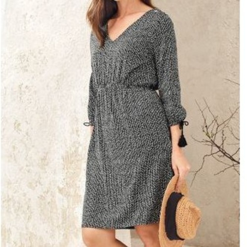 Garnet Hill Tassle Tie Knit Dress Organic Cotton Medium Black White‎ Bohemian